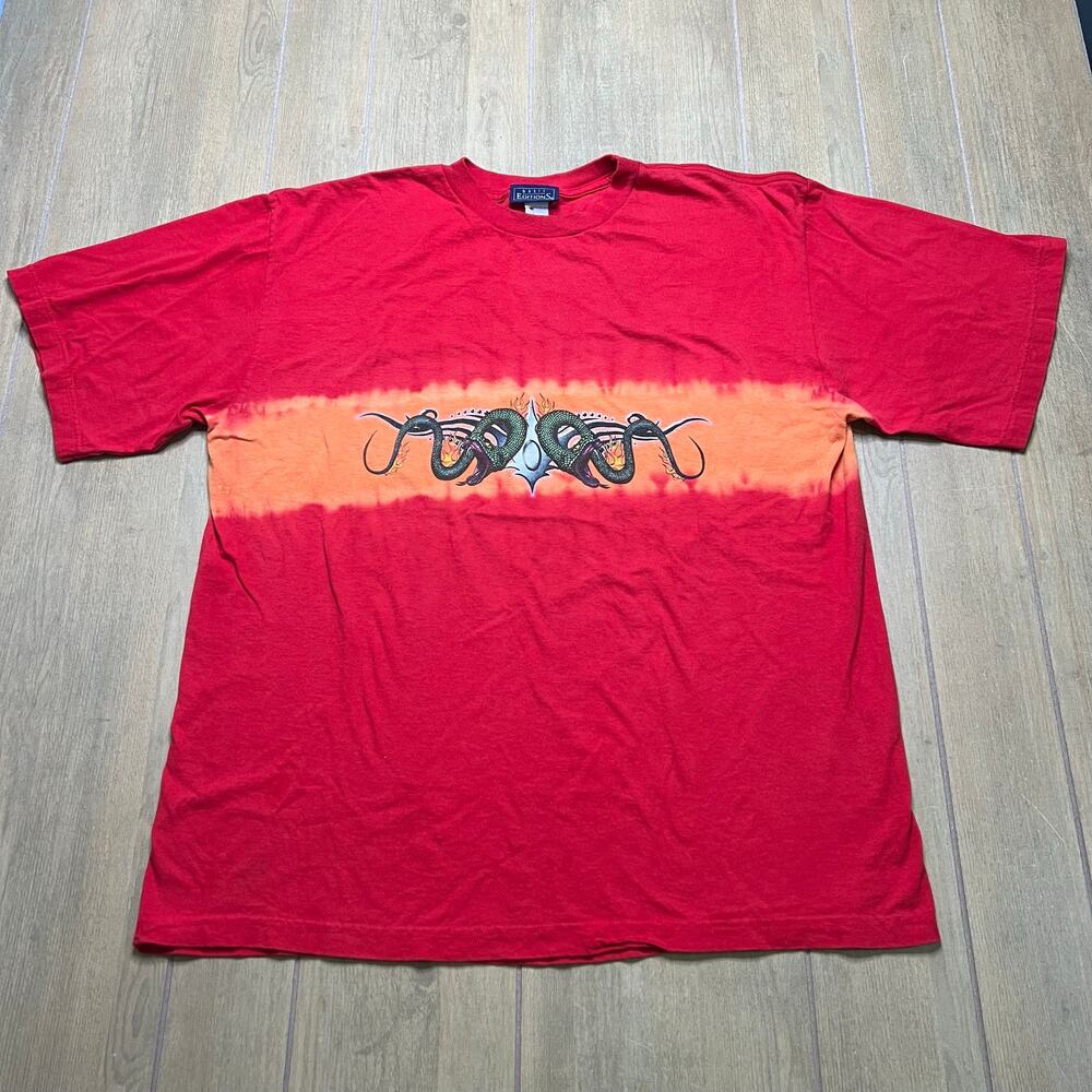 Vintage 90s Basic Editions Tie Dye Snake T Shirt Red Orange Fade‎ Men’s XL